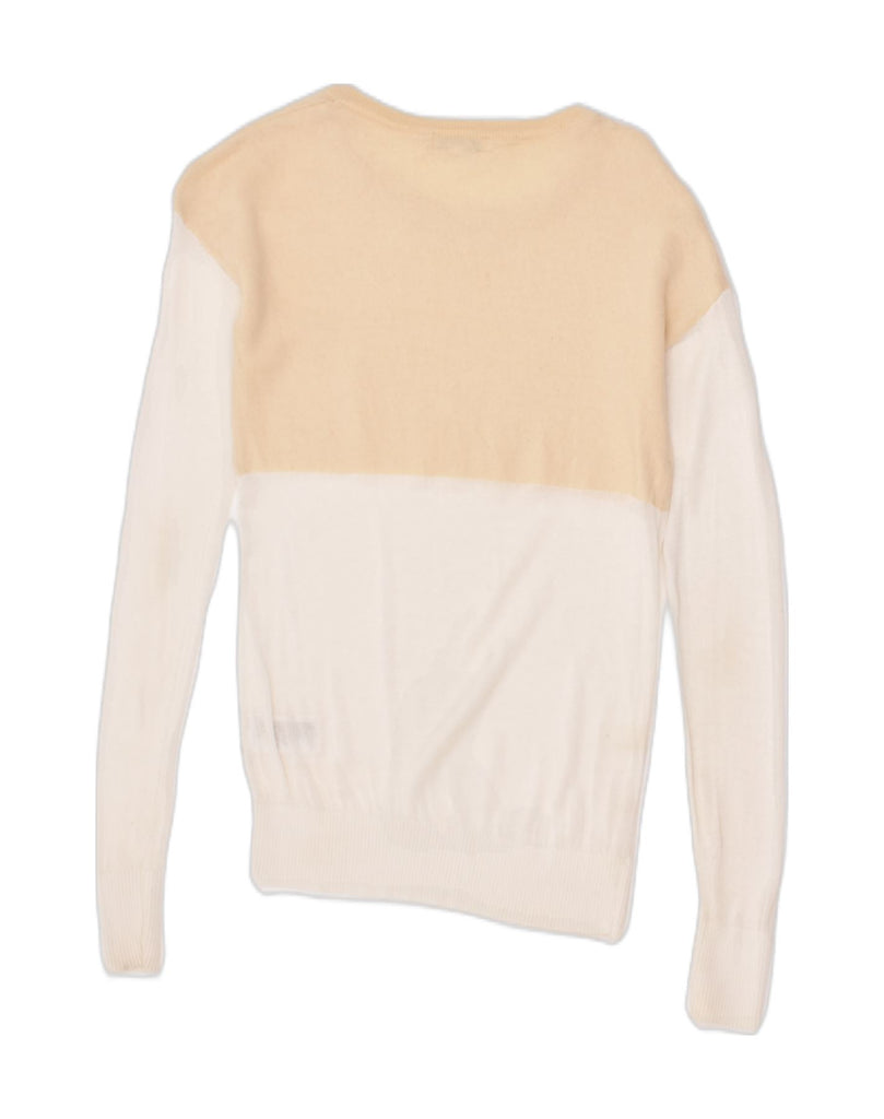 REISS Womens Crew Neck Jumper Sweater UK 10 Small Beige Colourblock | Vintage Reiss | Thrift | Second-Hand Reiss | Used Clothing | Messina Hembry 