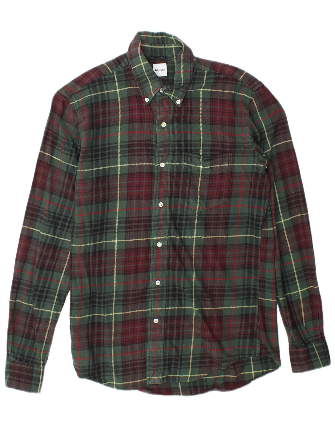 Aspesi Mens Flannel Shirt Small Green Check Cotton