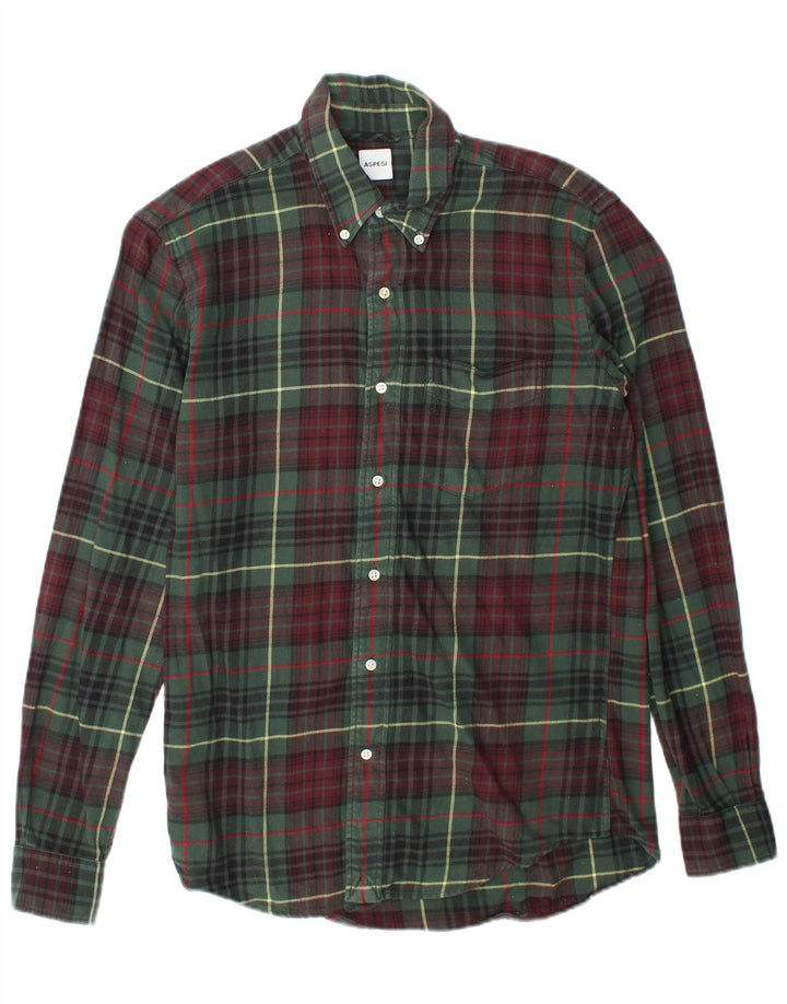 Aspesi Mens Flannel Shirt Small Green Check Cotton