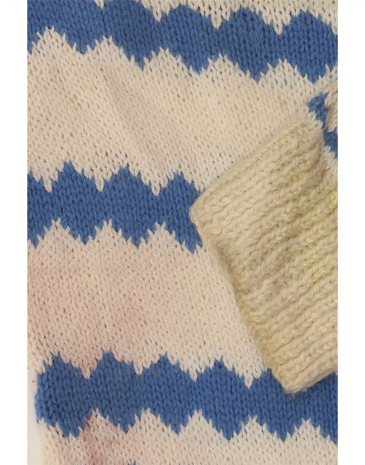 VINTAGE Mens Crew Neck Jumper Sweater Medium Off White Fair Isle