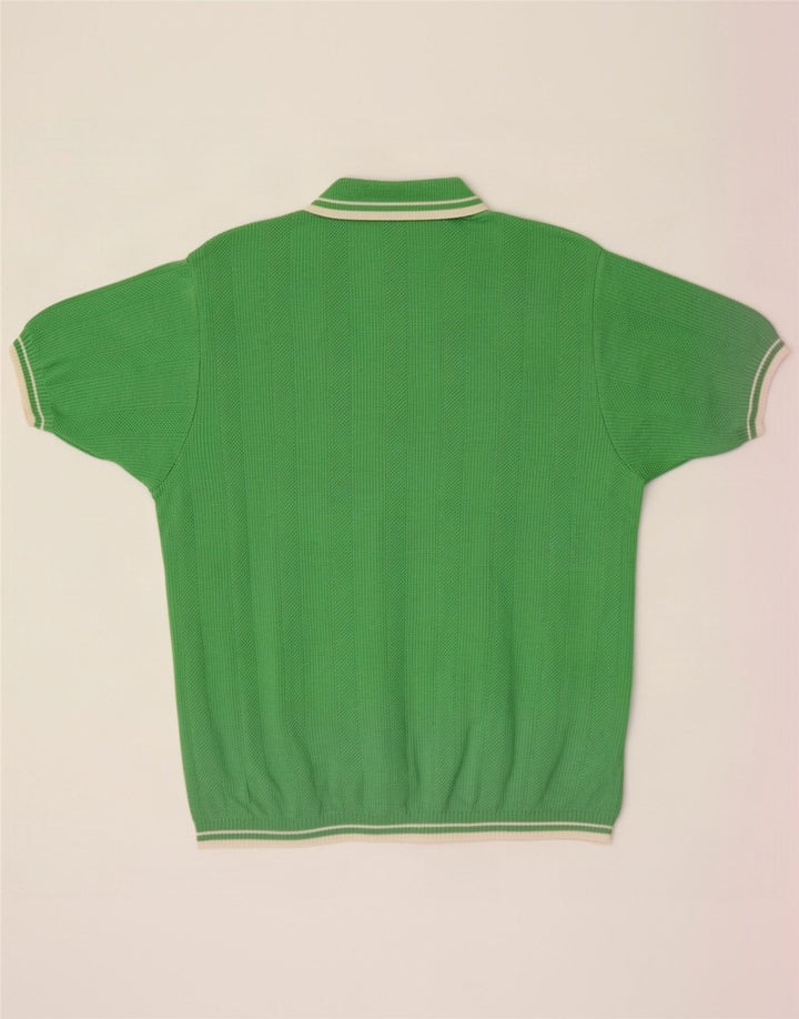 Vintage Mens Short Sleeve Polo Neck Jumper Sweater Medium Green