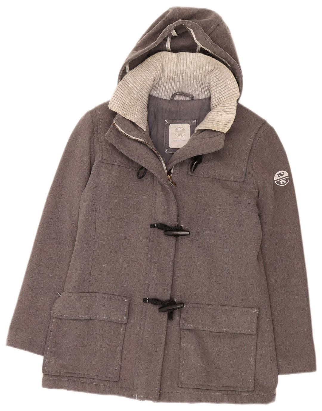 North Sails Womens Hooded Duffle Jacket UK 10 Small Grey Wool