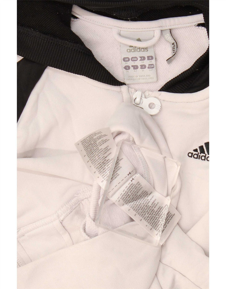 Adidas Womens Zip Hoodie Sweater UK 10 Small White Colourblock Polyester