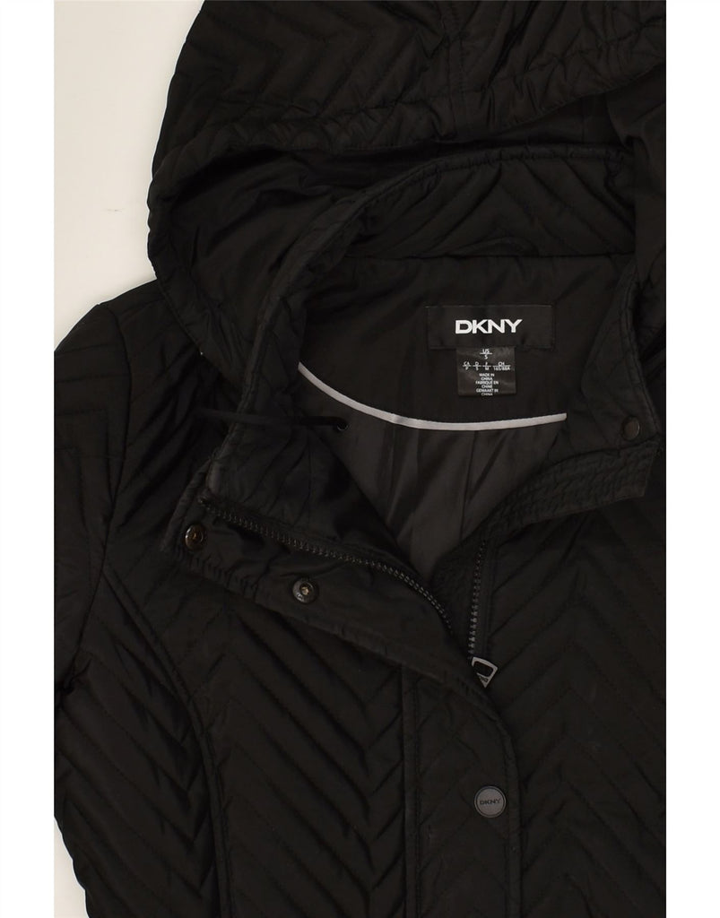 DKNY Womens Hooded Padded Coat UK 10 Small Black Polyester | Vintage Dkny | Thrift | Second-Hand Dkny | Used Clothing | Messina Hembry 