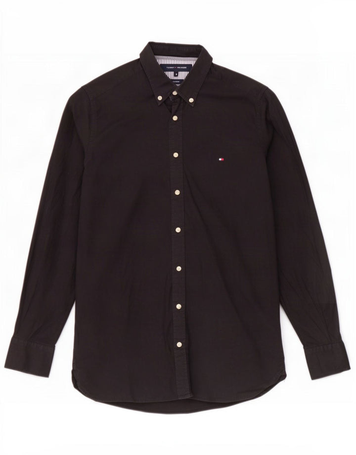 Tommy Hilfiger Mens Stretch Shirt Medium Black Cotton