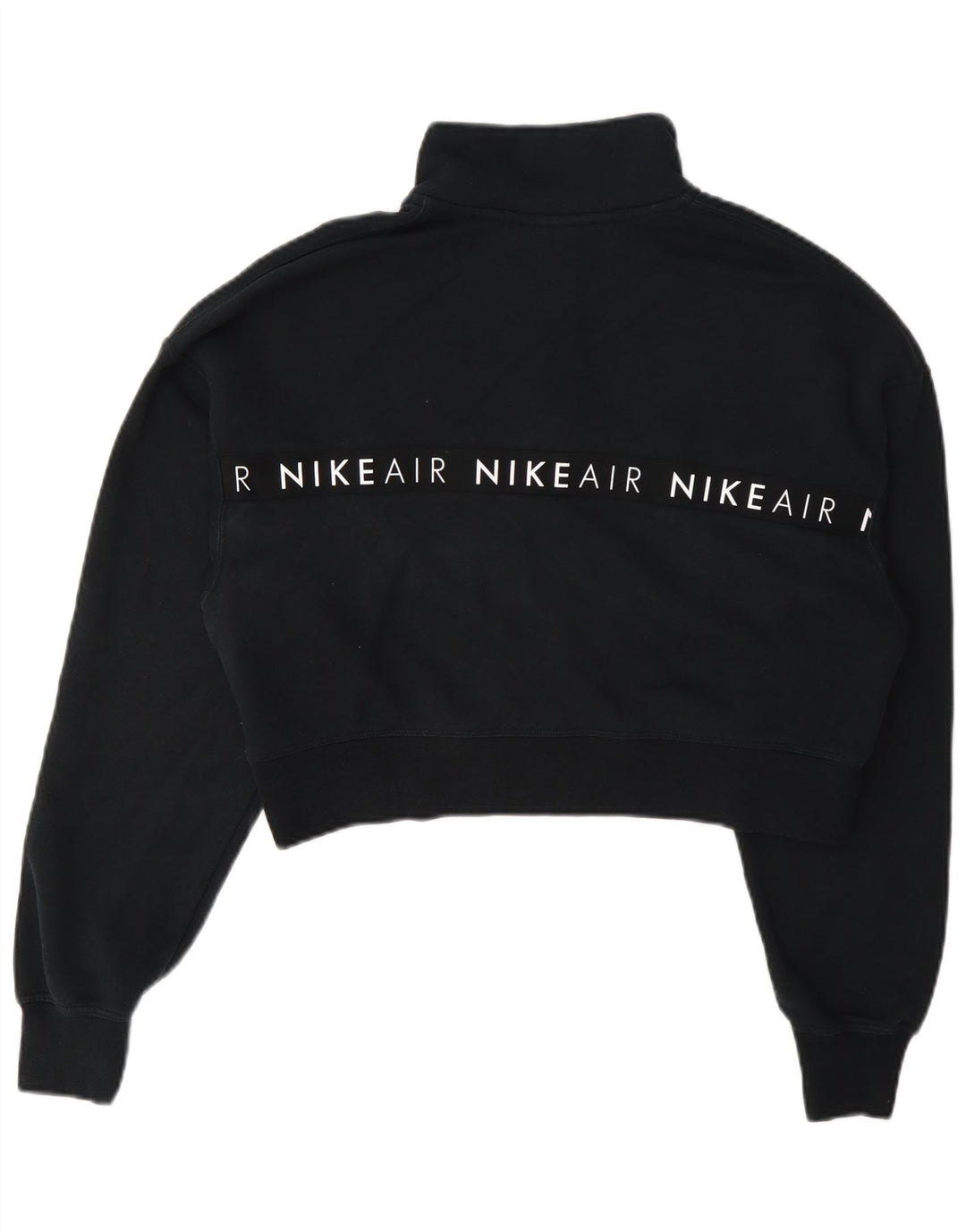Nike Womens Crop Graphic Zip Neck Sweatshirt Jumper UK 14 Medium Navy Blue