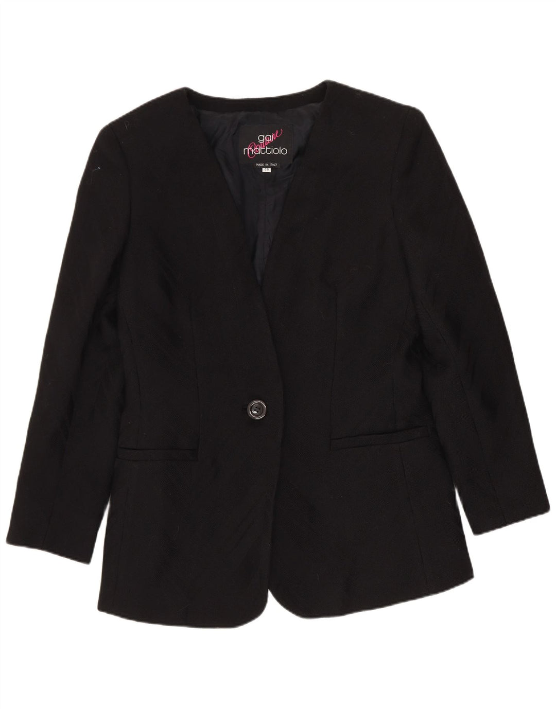 Gai Mattiolo Womens 1 Button Blazer Jacket IT 46 Large Black Virgin Wool