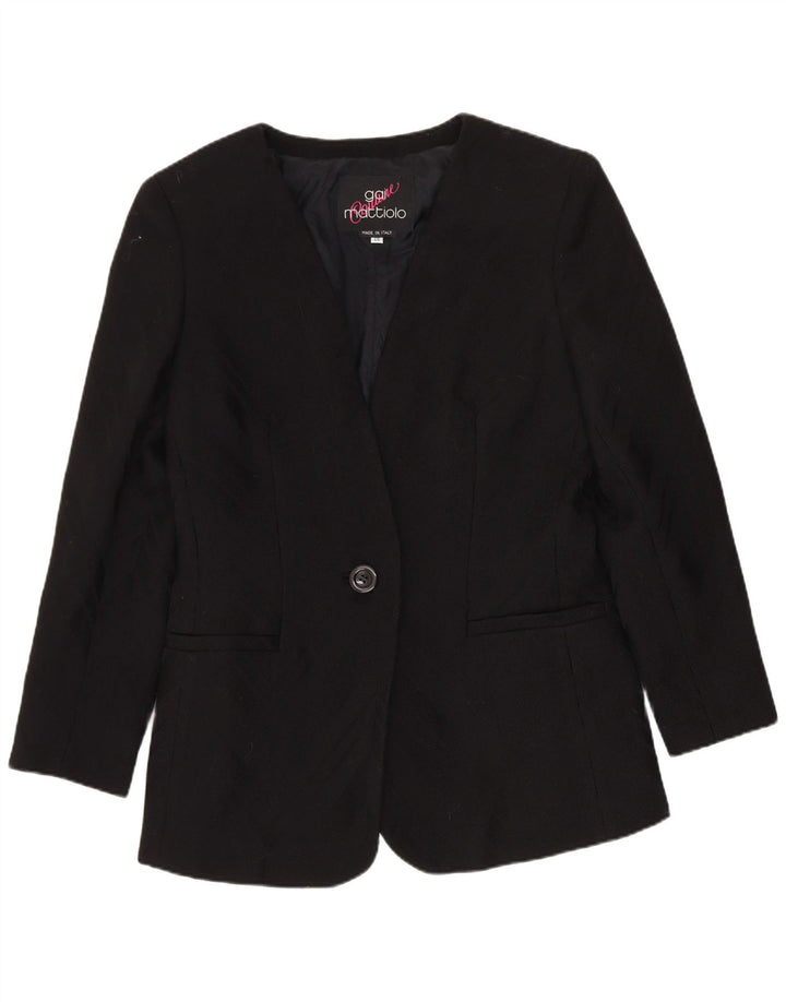 Gai Mattiolo Womens 1 Button Blazer Jacket IT 46 Large Black Virgin Wool
