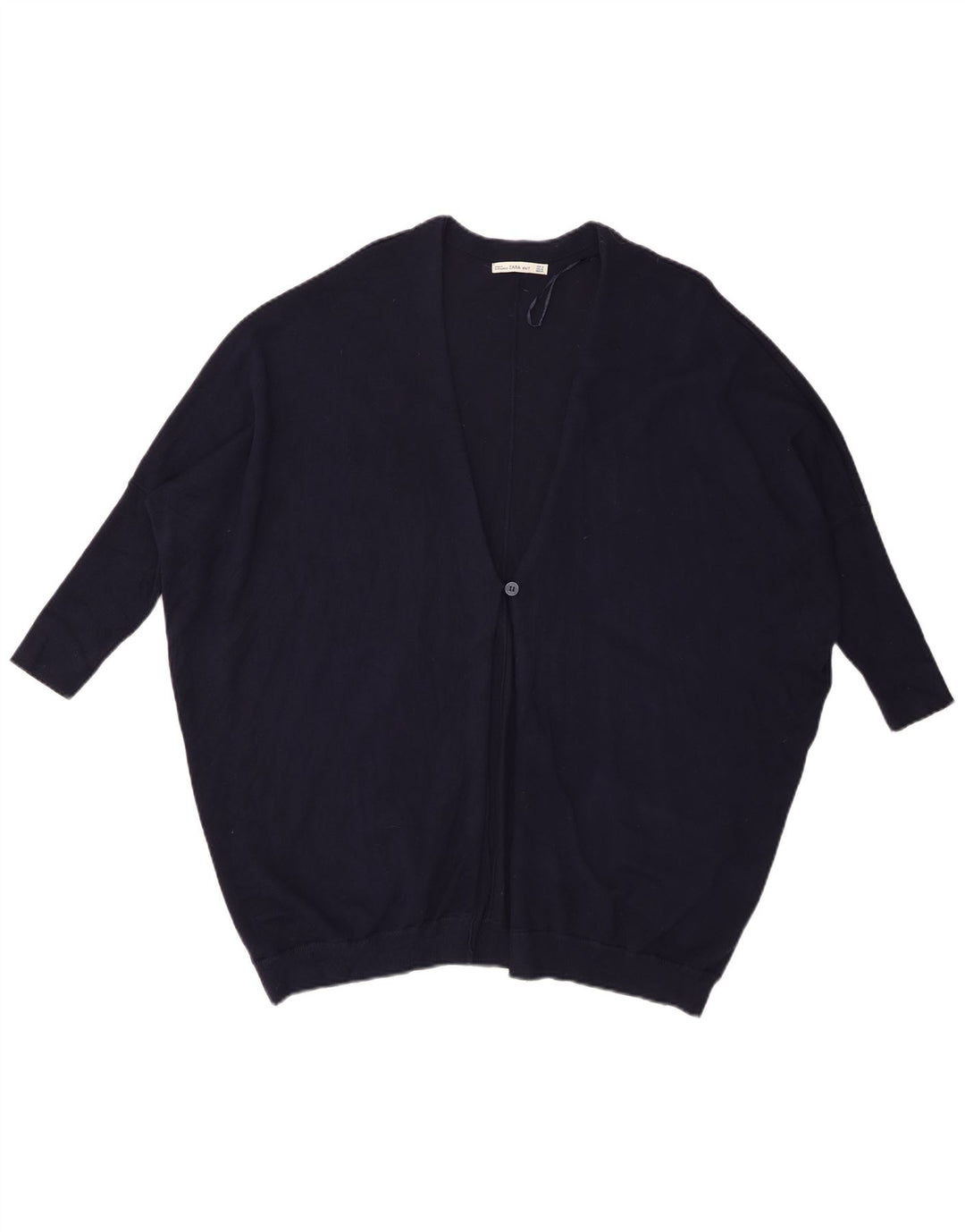 Zara Womens 3/4 Sleeve Oversized Cardigan Sweater UK 14 Medium Navy Blue
