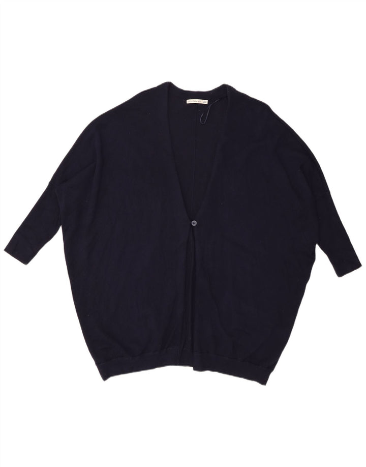 Zara Womens 3/4 Sleeve Oversized Cardigan Sweater UK 14 Medium Navy Blue