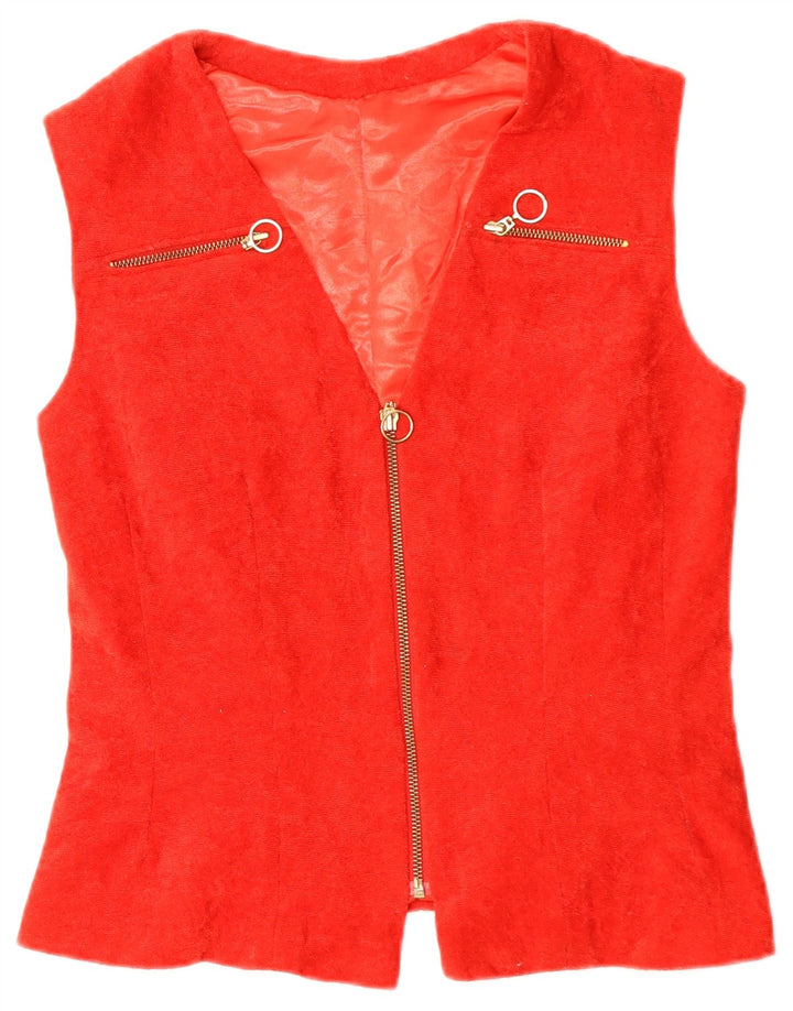 VINTAGE Womens Waistcoat UK 14 Medium Red