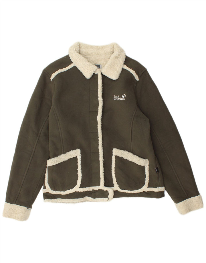 JACK WOLFSKIN Womens Sherpa Fleece Jacket UK 14 Medium Khaki Polyester