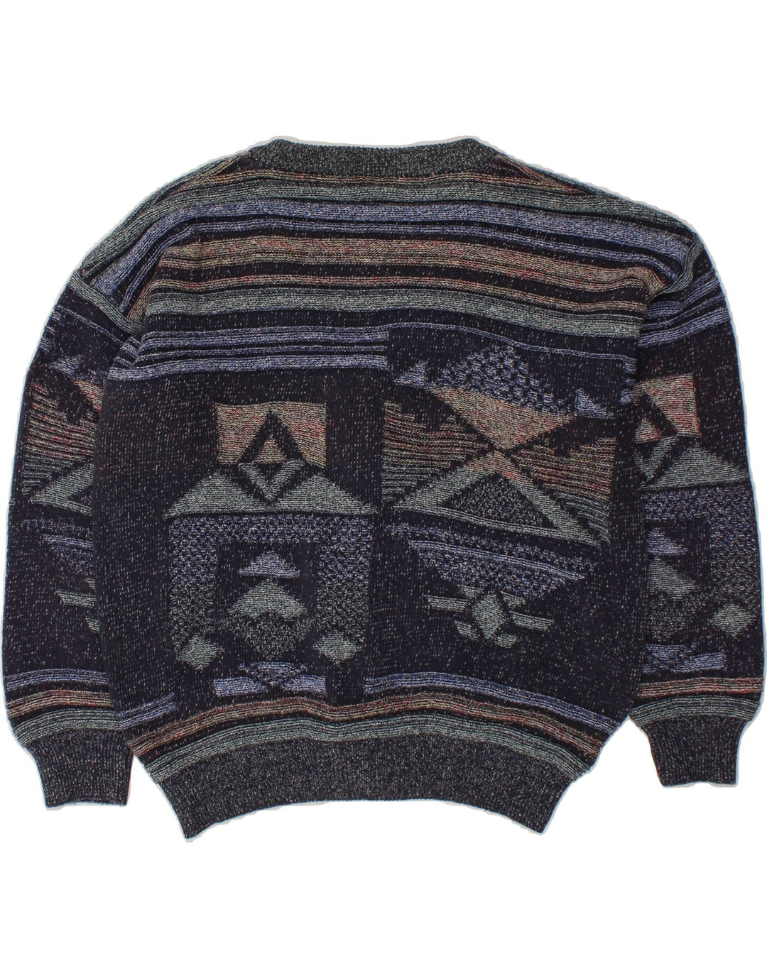 ENZO LORENZO Mens Cardigan Sweater Large Navy Blue Geometric