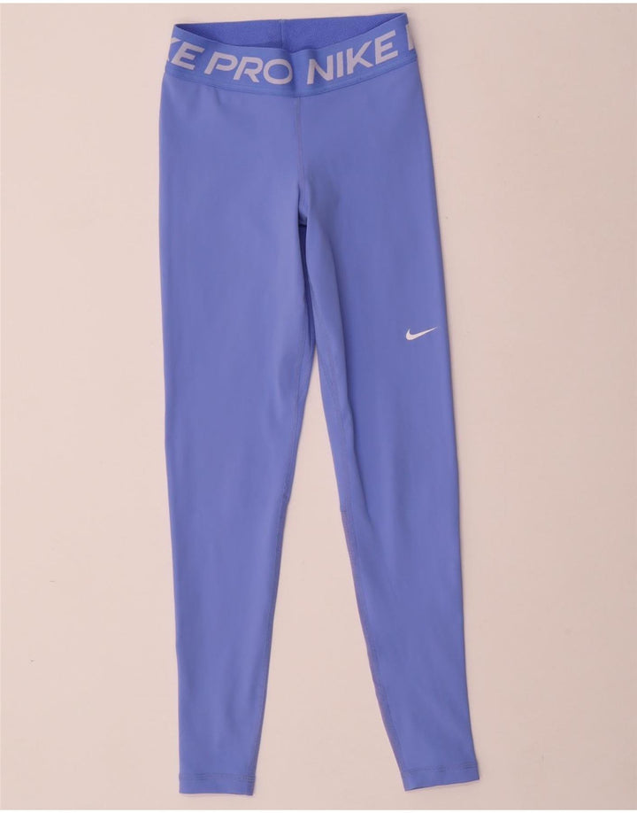 NIKE Womens Dri Fit Graphic Leggings UK 6 XS  Blue Polyester