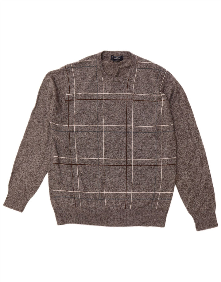DOCKERS Mens Crew Neck Jumper Sweater Medium Grey Check Acrylic