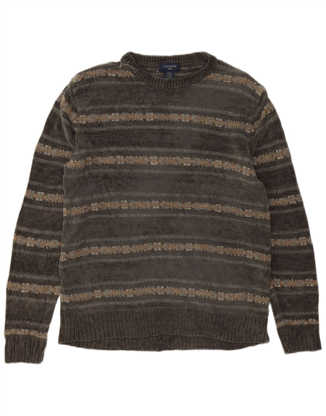 Dockers Mens Crew Neck Jumper Sweater Medium Grey Fair Isle Acrylic