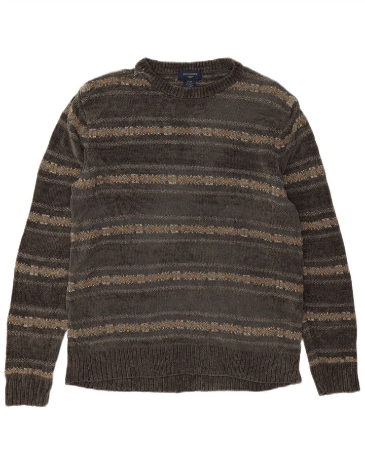 Dockers Mens Crew Neck Jumper Sweater Medium Grey Fair Isle Acrylic