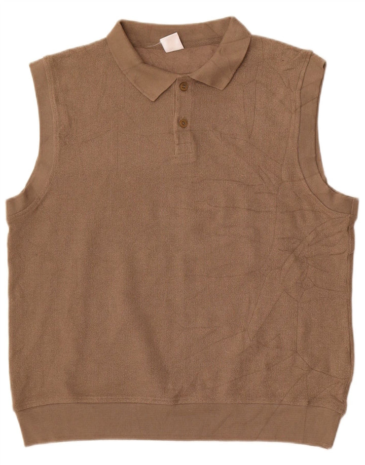 Zara Mens Sleeveless Polo Neck Jumper Sweater Medium Brown Cotton