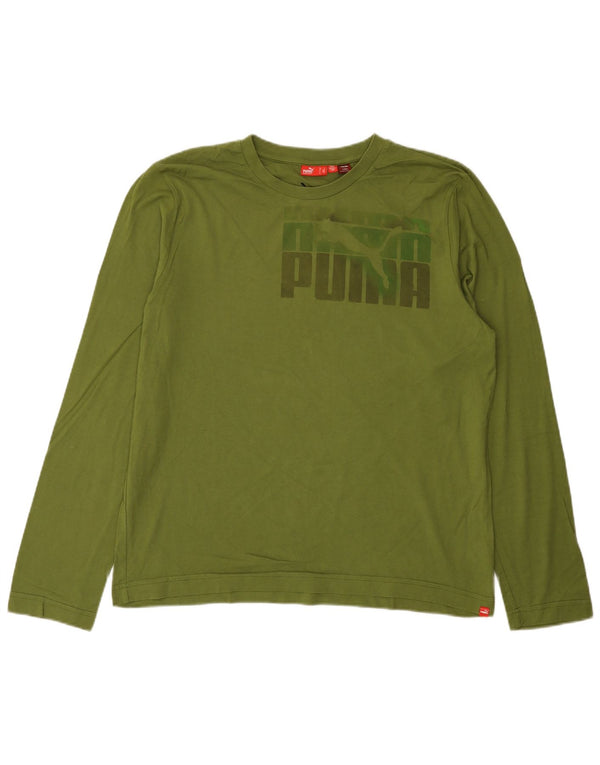Puma Mens Graphic Top Long Sleeve Large Green Cotton