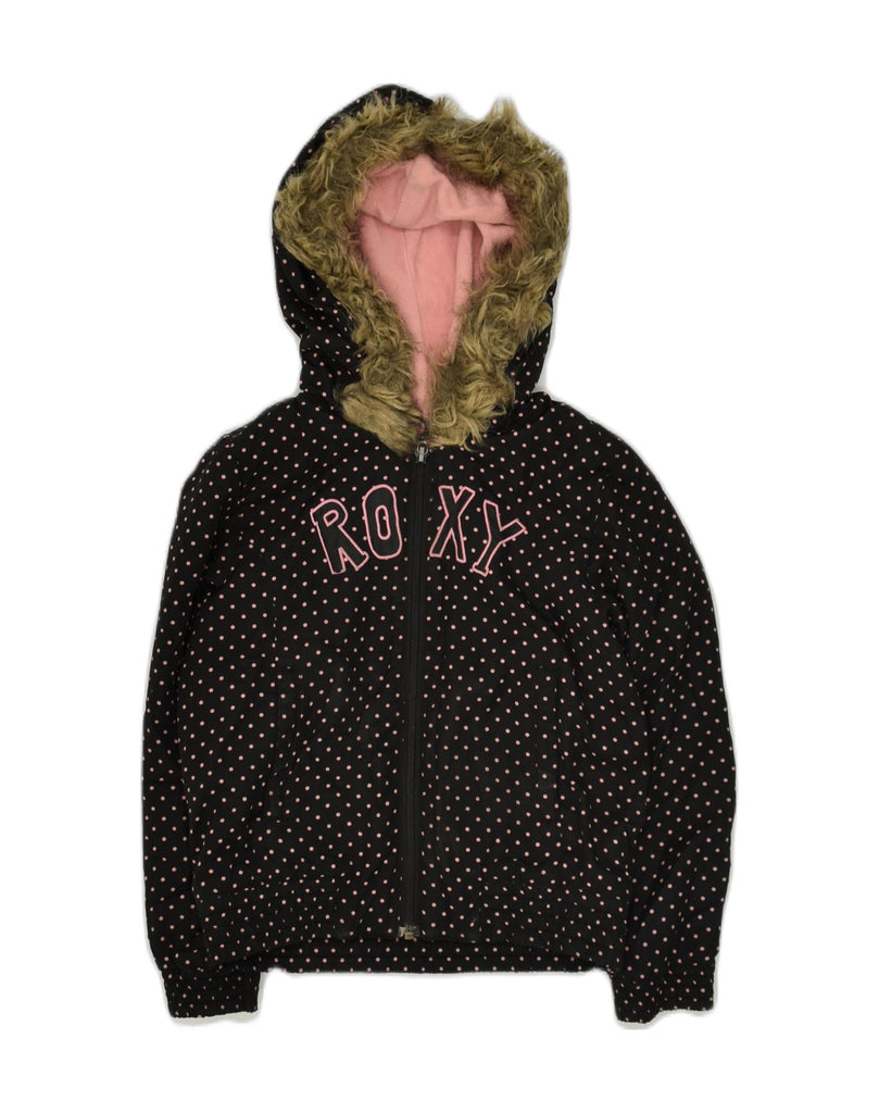 ROXY Girls Hooded Windbreaker Jacket 6-7 Years Black Polka Dot Nylon | Vintage Roxy | Thrift | Second-Hand Roxy | Used Clothing | Messina Hembry 