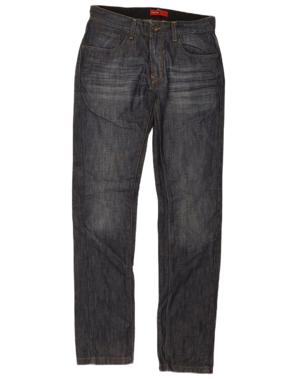 Wampum Mens Slim Jeans W30 L34 Navy Blue Cotton