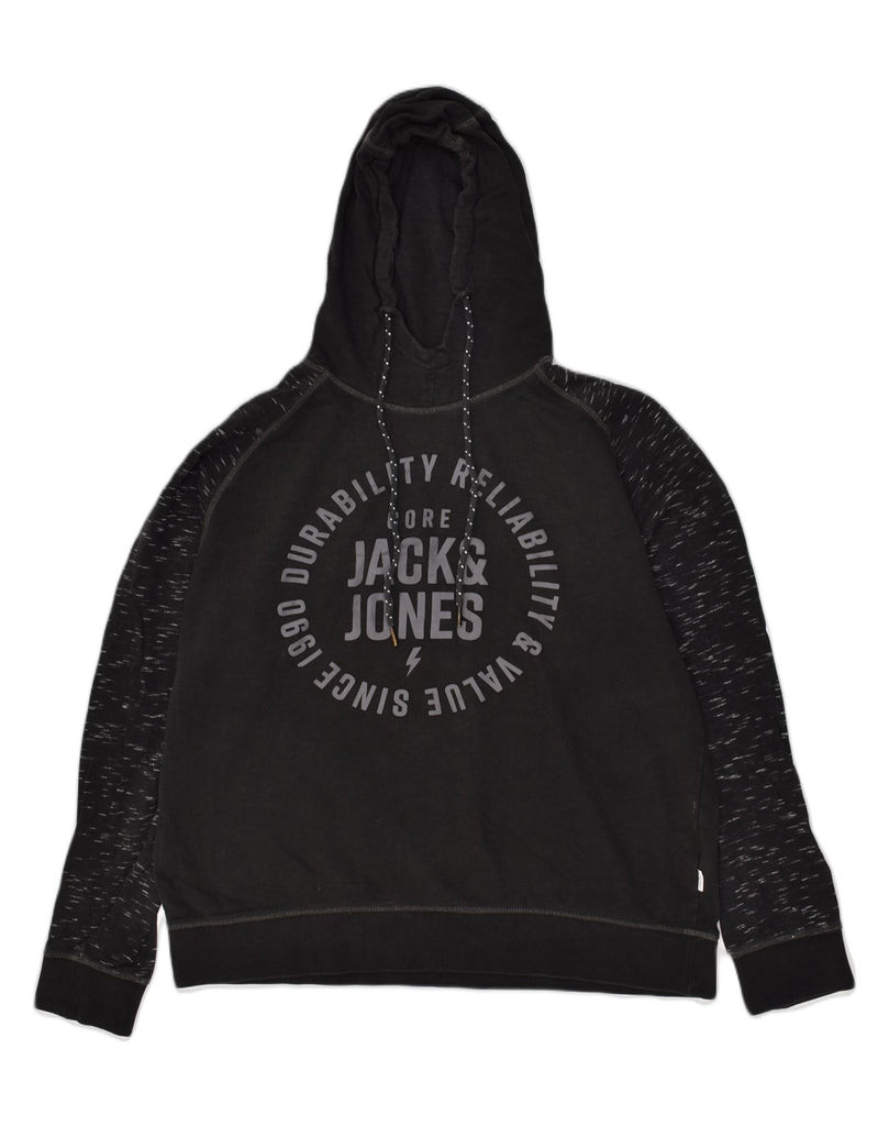 JACK & JONES Mens Graphic Hoodie Jumper 2XL Black Cotton | Vintage Jack & Jones | Thrift | Second-Hand Jack & Jones | Used Clothing | Messina Hembry 