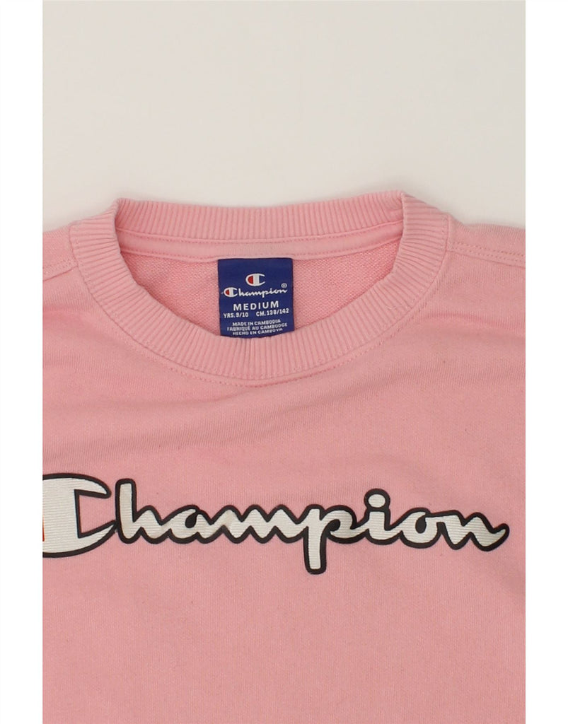 CHAMPION Girls Graphic Sweatshirt Jumper 9-10 Years Medium Pink Cotton | Vintage Champion | Thrift | Second-Hand Champion | Used Clothing | Messina Hembry 