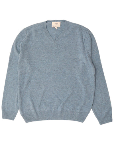 Marks & Spencer Mens V-Neck Jumper Sweater XL Blue Flecked Lambswool - Wholesale casual from Messina Hembry, United Kingdom