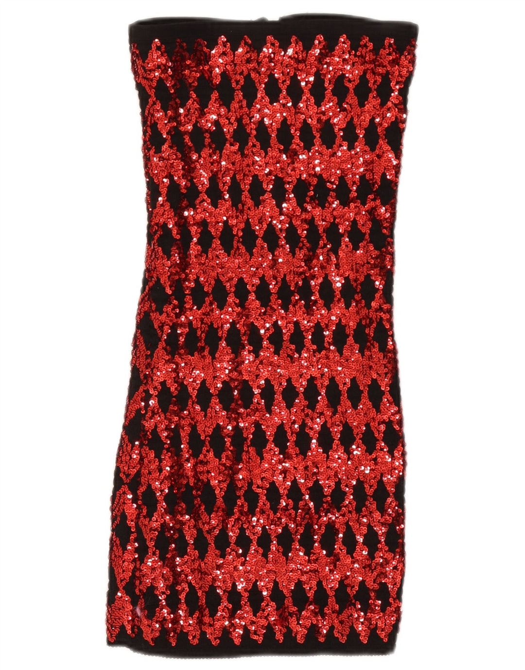 Vintage Womens Sequin Strapless Top UK 14 Large Red Geometric