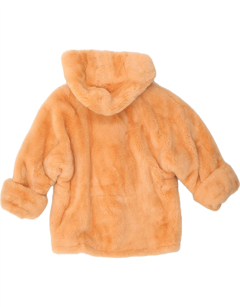 VINTAGE Girls Faux Fur Hooded Overcoat 7-8 Years Orange Acrylic | Vintage Vintage | Thrift | Second-Hand Vintage | Used Clothing | Messina Hembry 