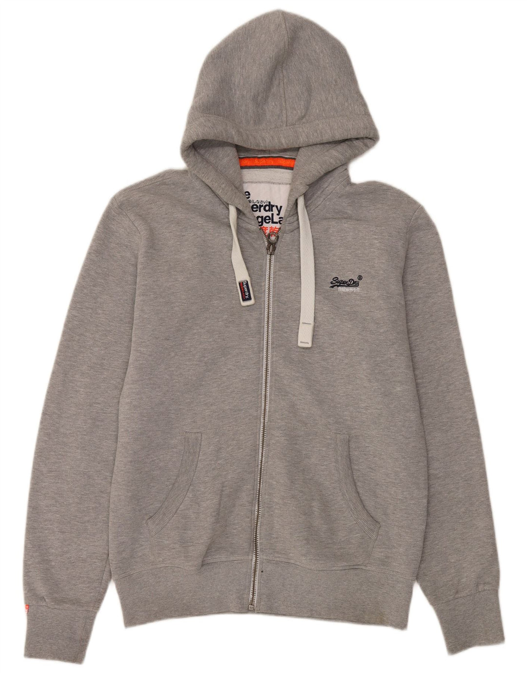 Superdry Mens Zip Hoodie Sweater Large Grey Flecked Cotton