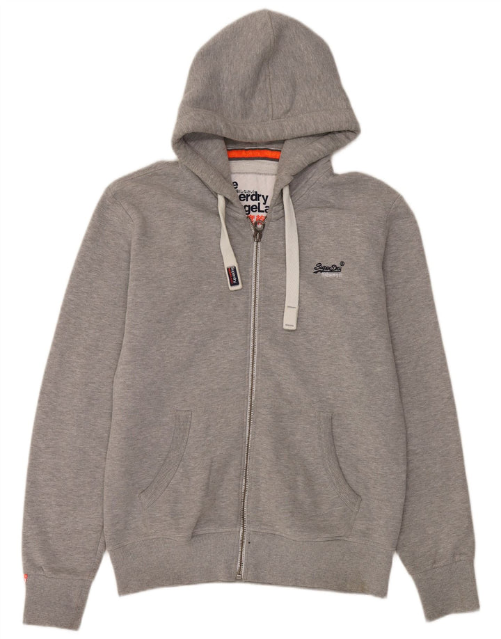 Superdry Mens Zip Hoodie Sweater Large Grey Flecked Cotton