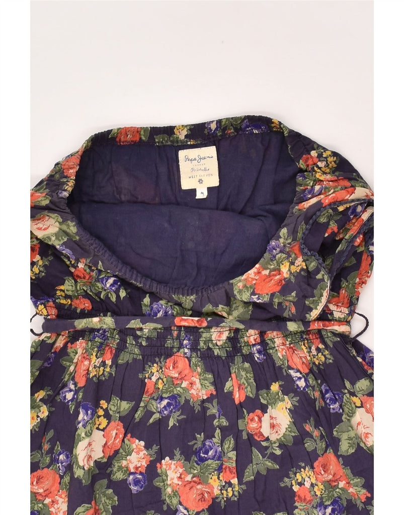 PEPE JEANS Womens Off Shoulder Dress UK 12 Medium Navy Blue Floral Cotton | Vintage PEPE Jeans | Thrift | Second-Hand PEPE Jeans | Used Clothing | Messina Hembry 