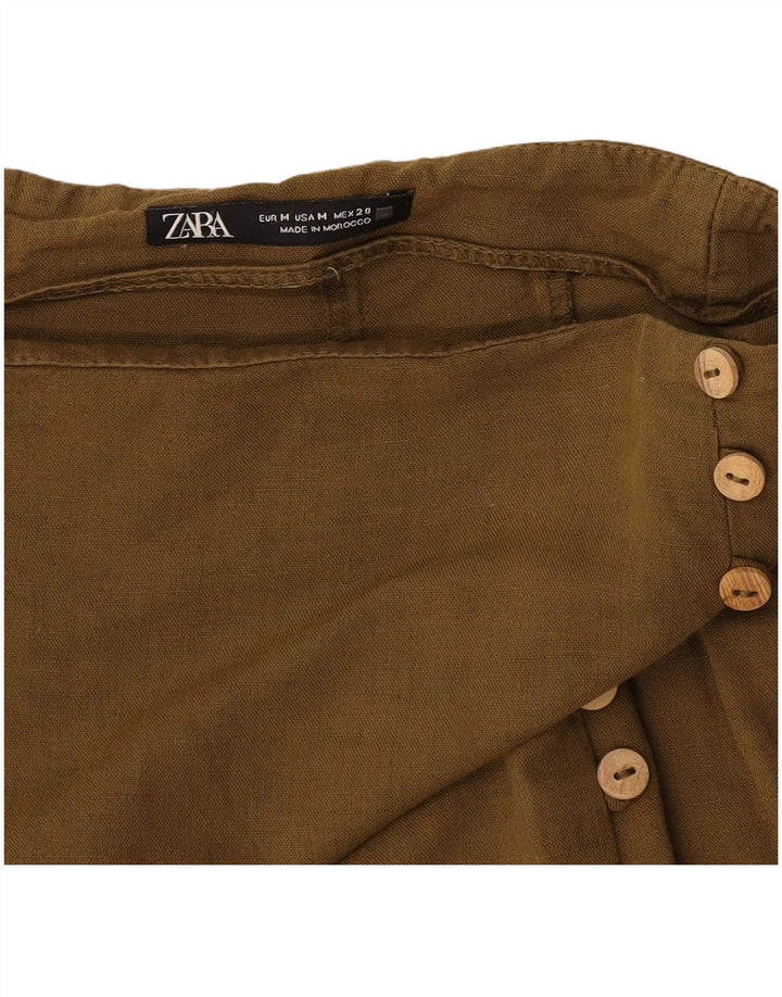 Zara Womens High Waist Midi Skirt Medium W28  Khaki