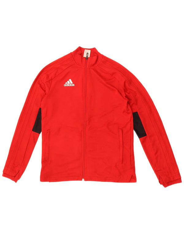 Adidas Boys Tracksuit Top Jacket 13-14 Years Red Colourblock Polyester