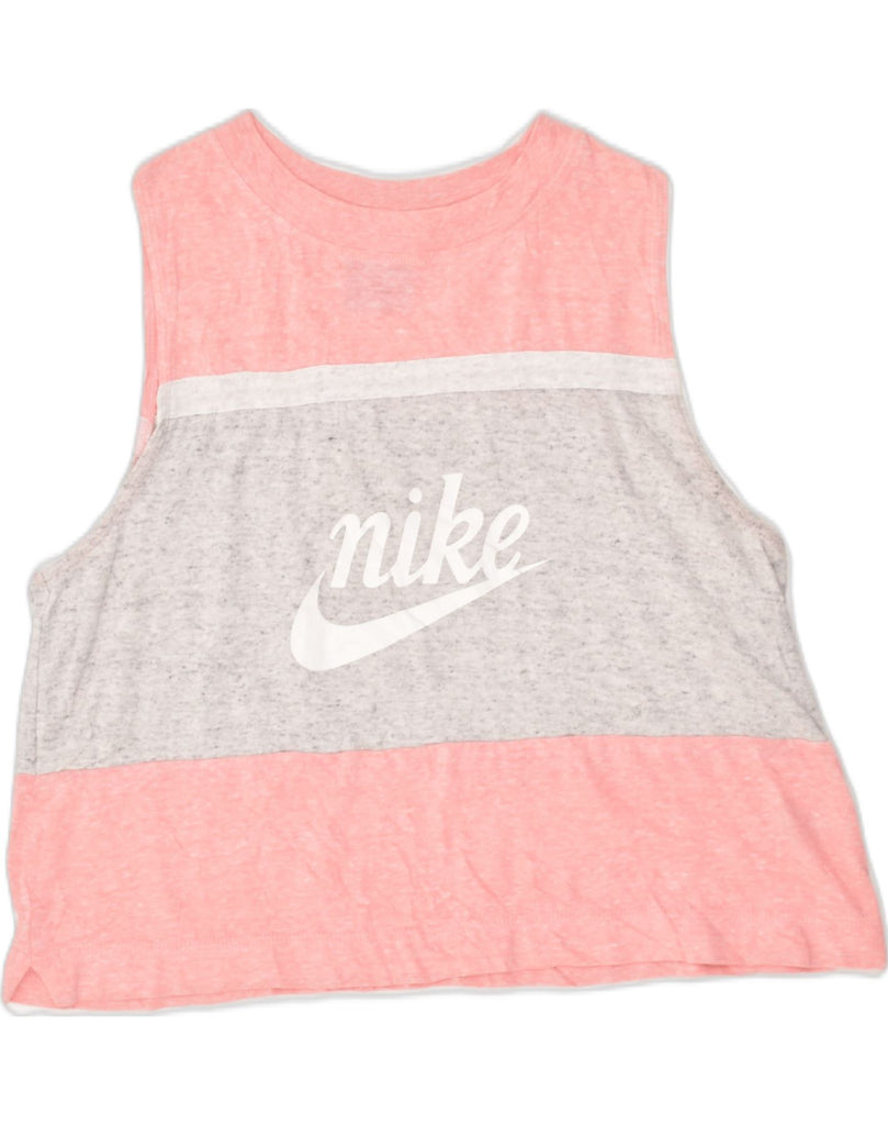 NIKE Womens Graphic Vest Top UK 16 Large Pink Colourblock Cotton | Vintage Nike | Thrift | Second-Hand Nike | Used Clothing | Messina Hembry 