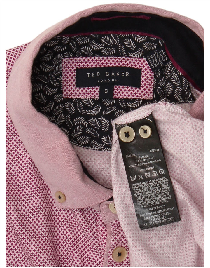 Ted Baker Mens Polo Shirt Size 6 2XL Pink Geometric Cotton