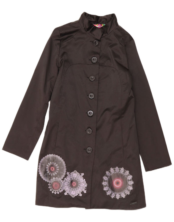 Desigual Womens Graphic Overcoat EU 42 Large Black Floral Cotton