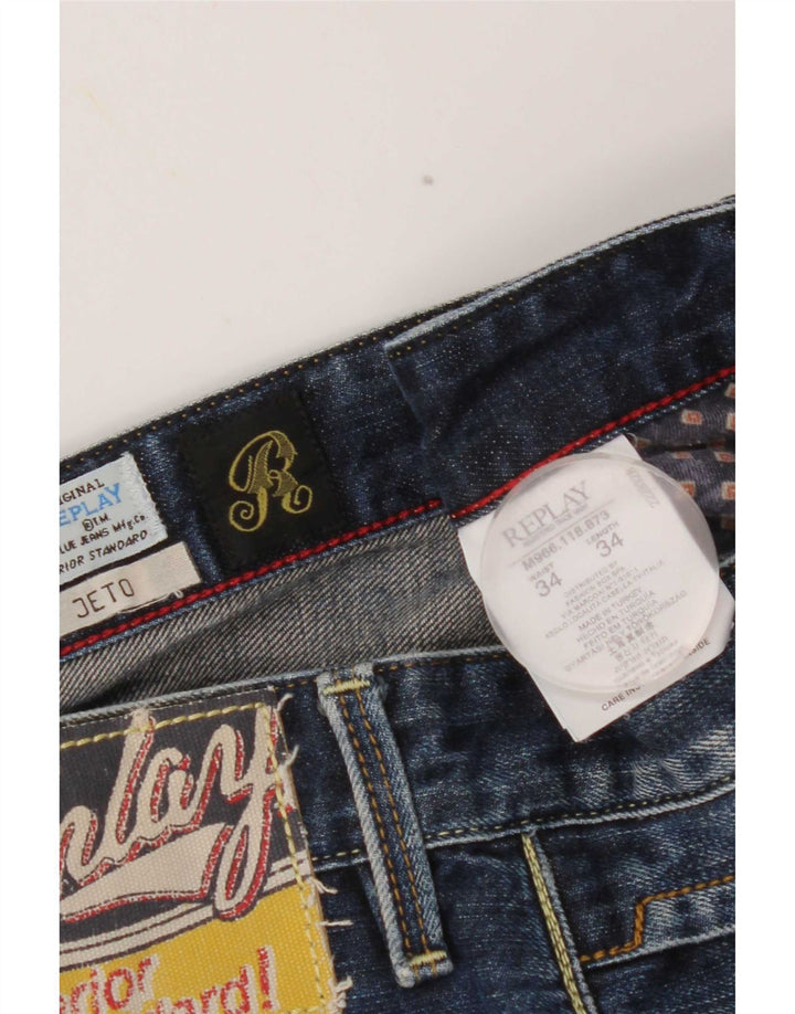 Replay Mens Jeto Slim Jeans W34 L34 Blue Cotton