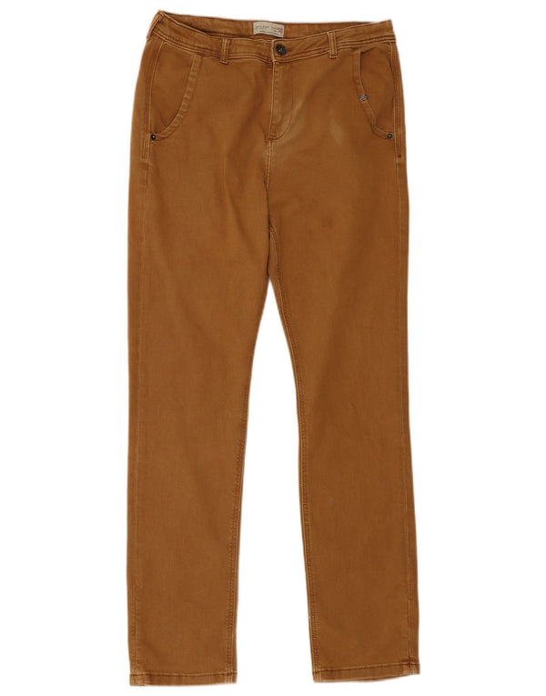 Zara Boys Straight Casual Trousers 13-14 Years W30 L29 Brown Cotton
