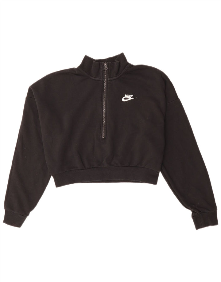Nike Womens Oversized Crop Zip Neck Sweatshirt Jumper UK 10 Small Black