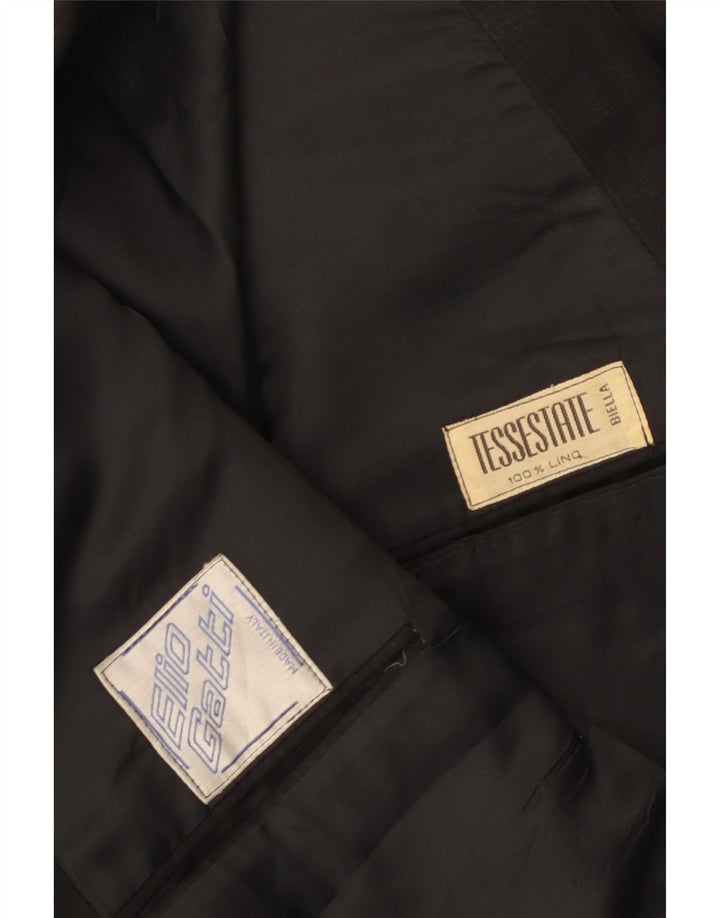 Vintage Mens Double Breasted Blazer Jacket UK 38 Medium Black Linen