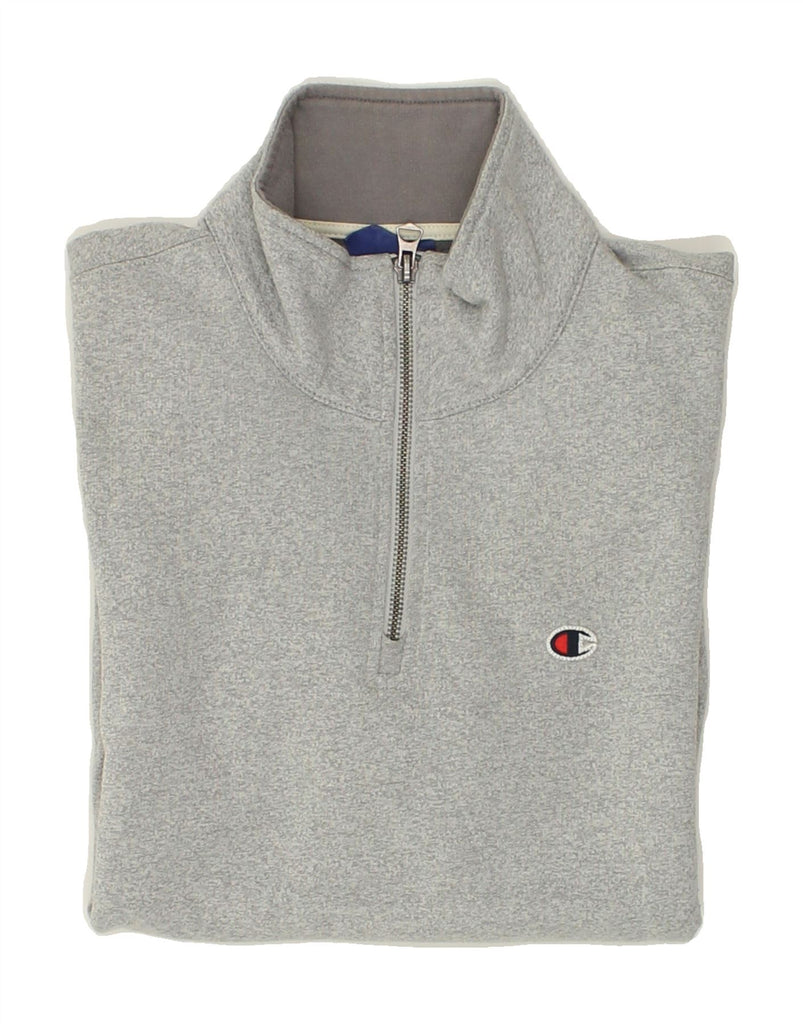 CHAMPION Mens Zip Neck Sweatshirt Jumper Small Grey Polyester | Vintage Champion | Thrift | Second-Hand Champion | Used Clothing | Messina Hembry 