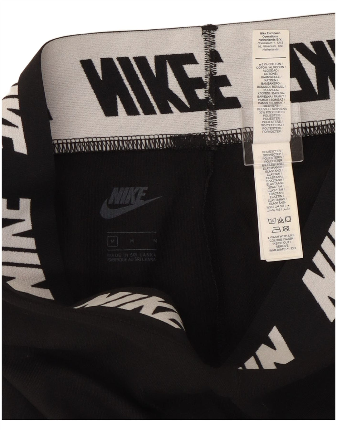 Nike Womens Graphic Leggings UK 12 Medium Black Cotton