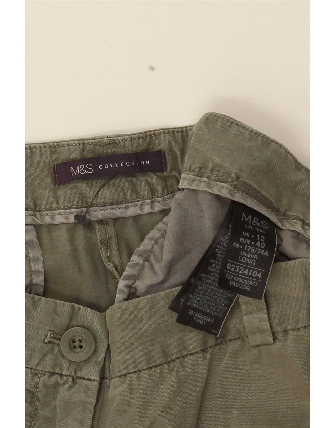 Marks & Spencer Womens Slim Chino Trousers UK 12 Medium W30 L30 Khaki