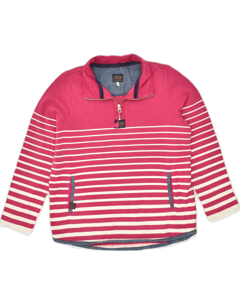 JOULES Womens Zip Neck Sweatshirt Jumper UK 12 Medium  Pink Striped Cotton | Vintage Joules | Thrift | Second-Hand Joules | Used Clothing | Messina Hembry 