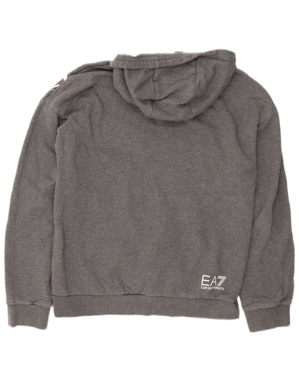 Emporio Armani Mens Graphic Hoodie Jumper Small Grey Flecked Cotton
