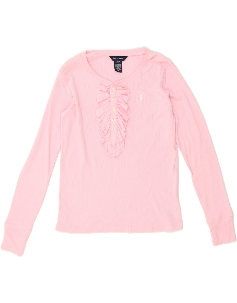 RALPH LAUREN Girls Ruffle Front Shirt 12-13 Years Large Pink Cotton | Vintage Ralph Lauren | Thrift | Second-Hand Ralph Lauren | Used Clothing | Messina Hembry 