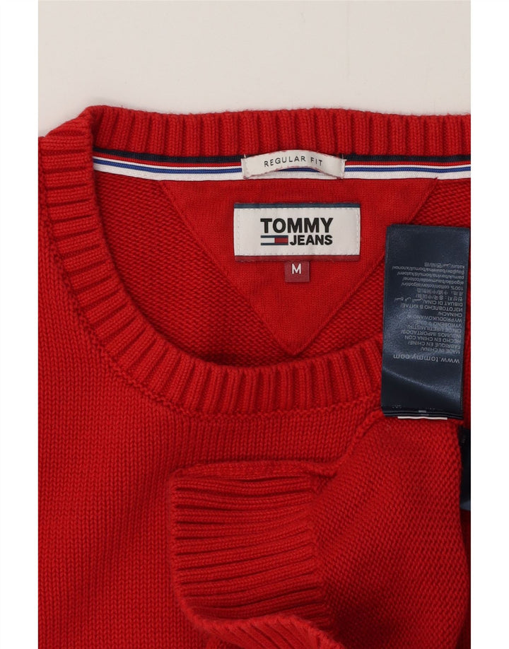 TOMMY HILFIGER Mens Regular Fit Crew Neck Jumper Sweater Medium Red Cotton
