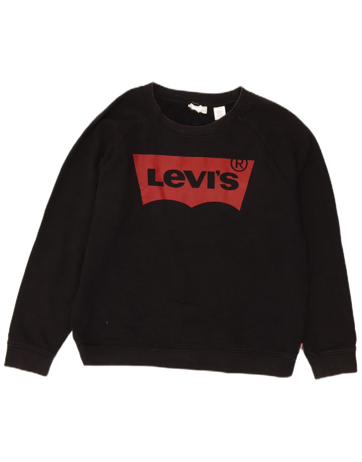 Levi's Womens Graphic Sweatshirt Jumper UK 16 Large Black Cotton